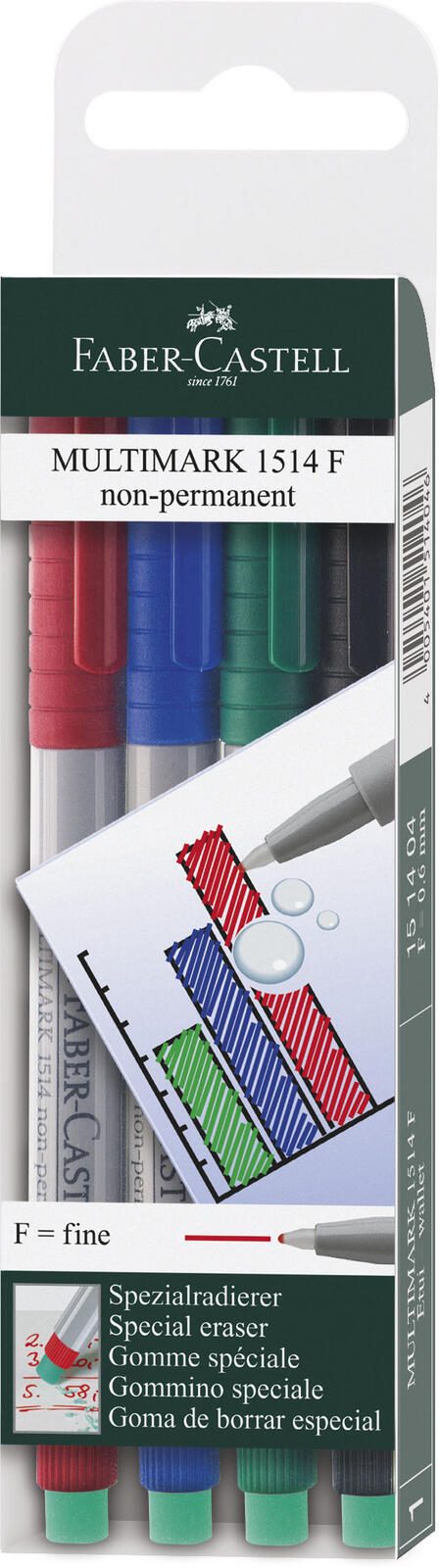 FABER-CASTELL Multimark 1514 F non-permanent Folienstifte-Set 0.6 mm Mehrfarbig