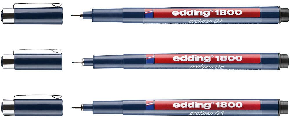 edding 1800 Fineliner 0.1 + 0.3 + 0.5 mm Schwarz