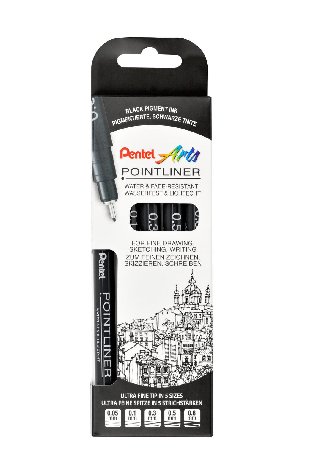 Pentel Pointliner Fineliner-Set 0.05 + 0.1 + 0.2 + 0.3 + 0.5 + 0.8 mm Schwarz