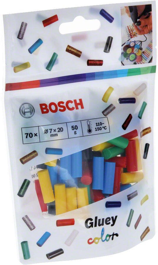BOSCH Heißklebesticks Gluey Farb-Mix rot, gelb, blau, schwarz, grün