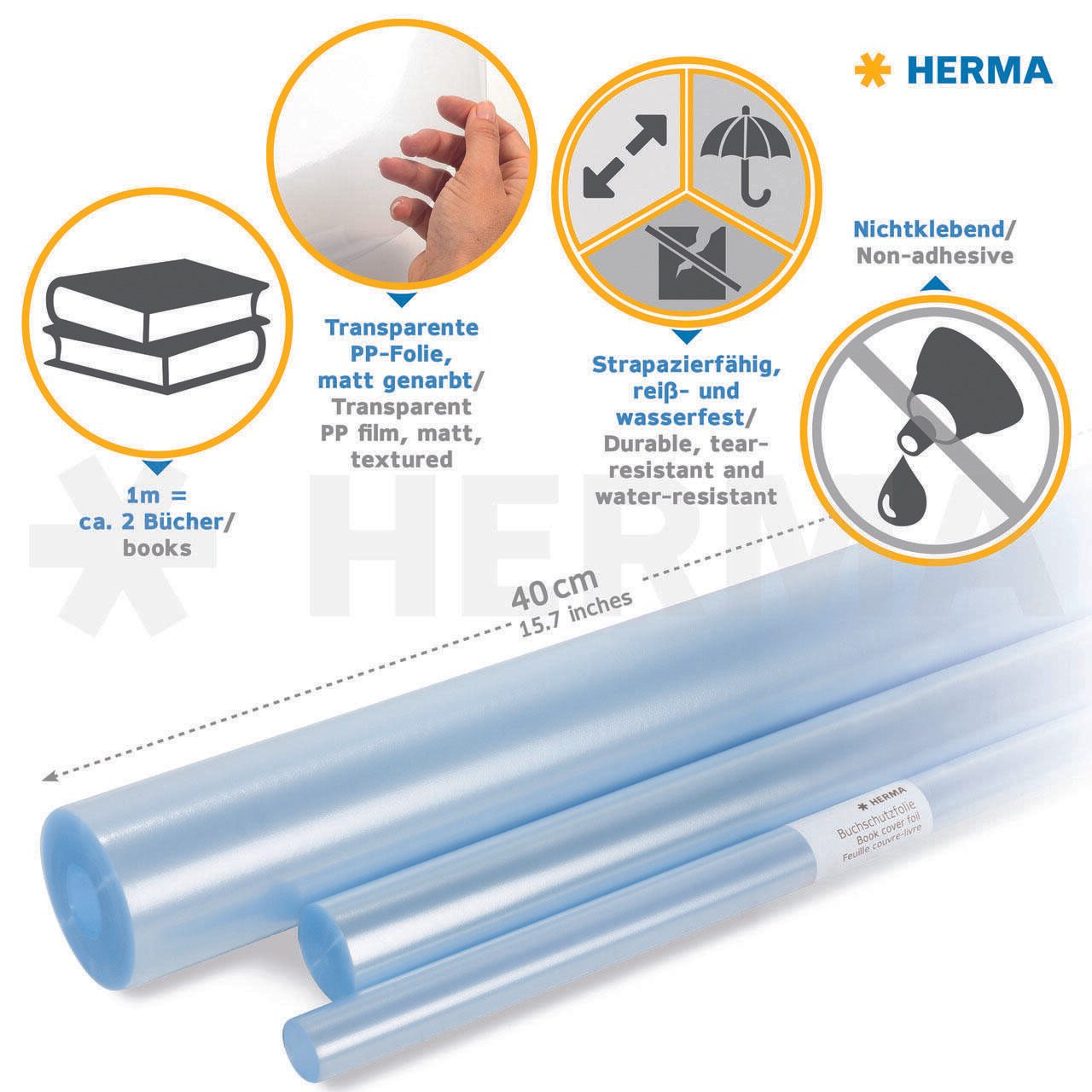 HERMA Bucheinbandfolie 40 cm x 1 m transparent