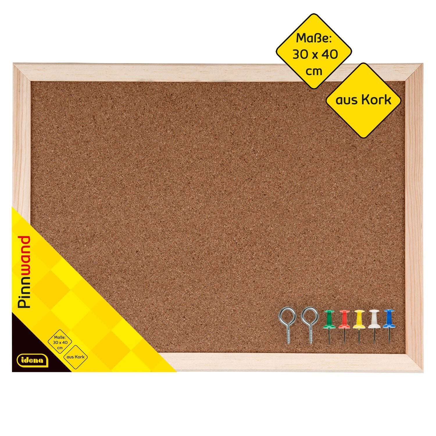 Idena Pinnwand mit Zubehör 40,0 x 30,0 cm Kork braun