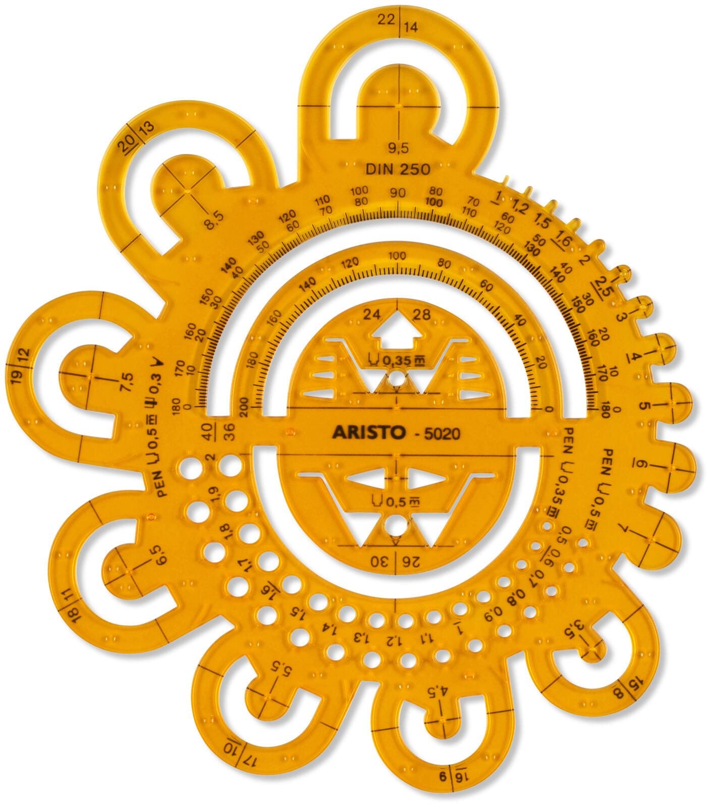 ARISTO Zeichenschablone gelb-transparent