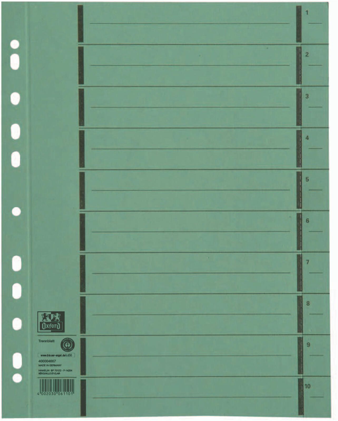 OXFORD Trennblätter DIN A4 250 g/m² grün