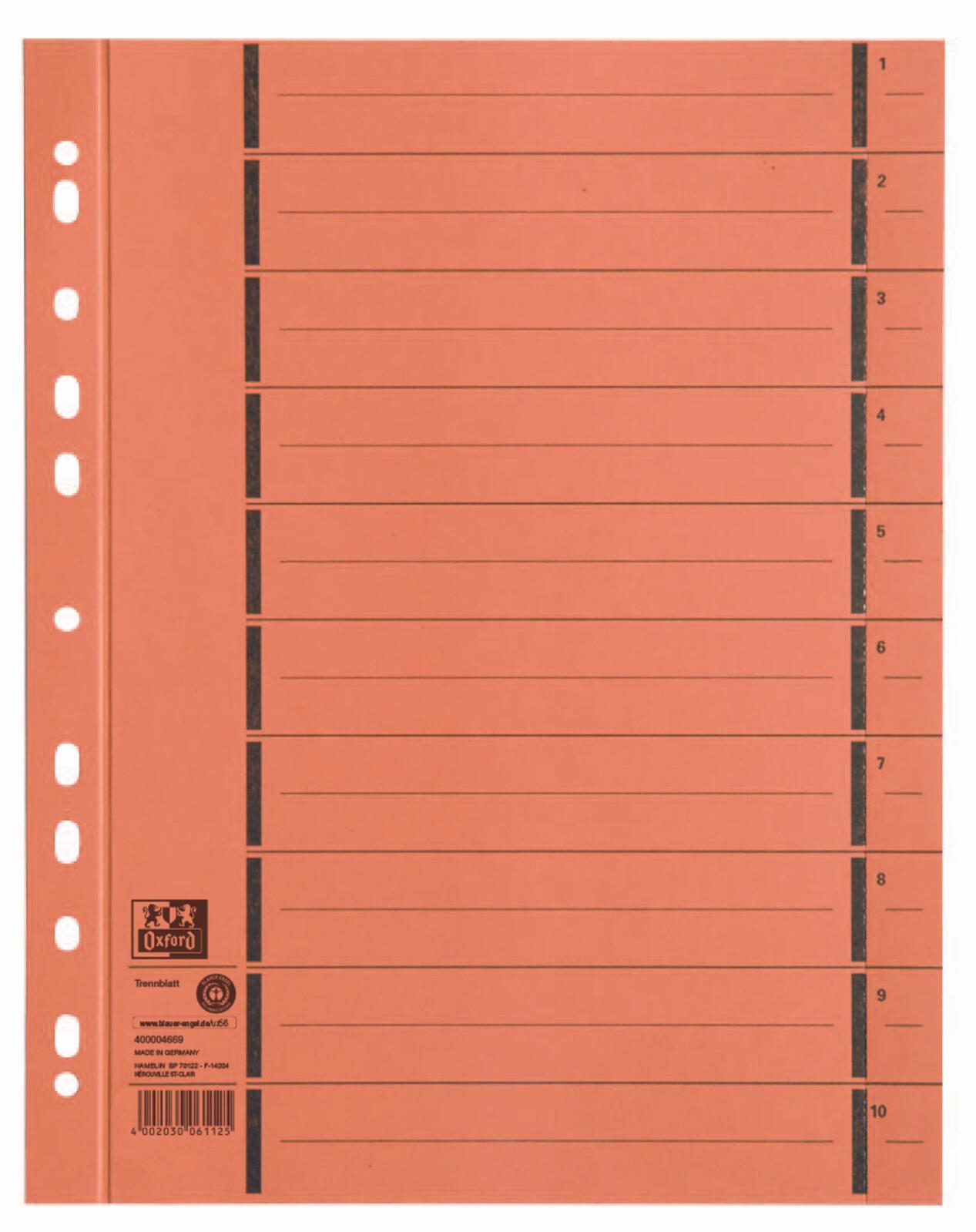 OXFORD Trennblätter DIN A4 250 g/m² orange