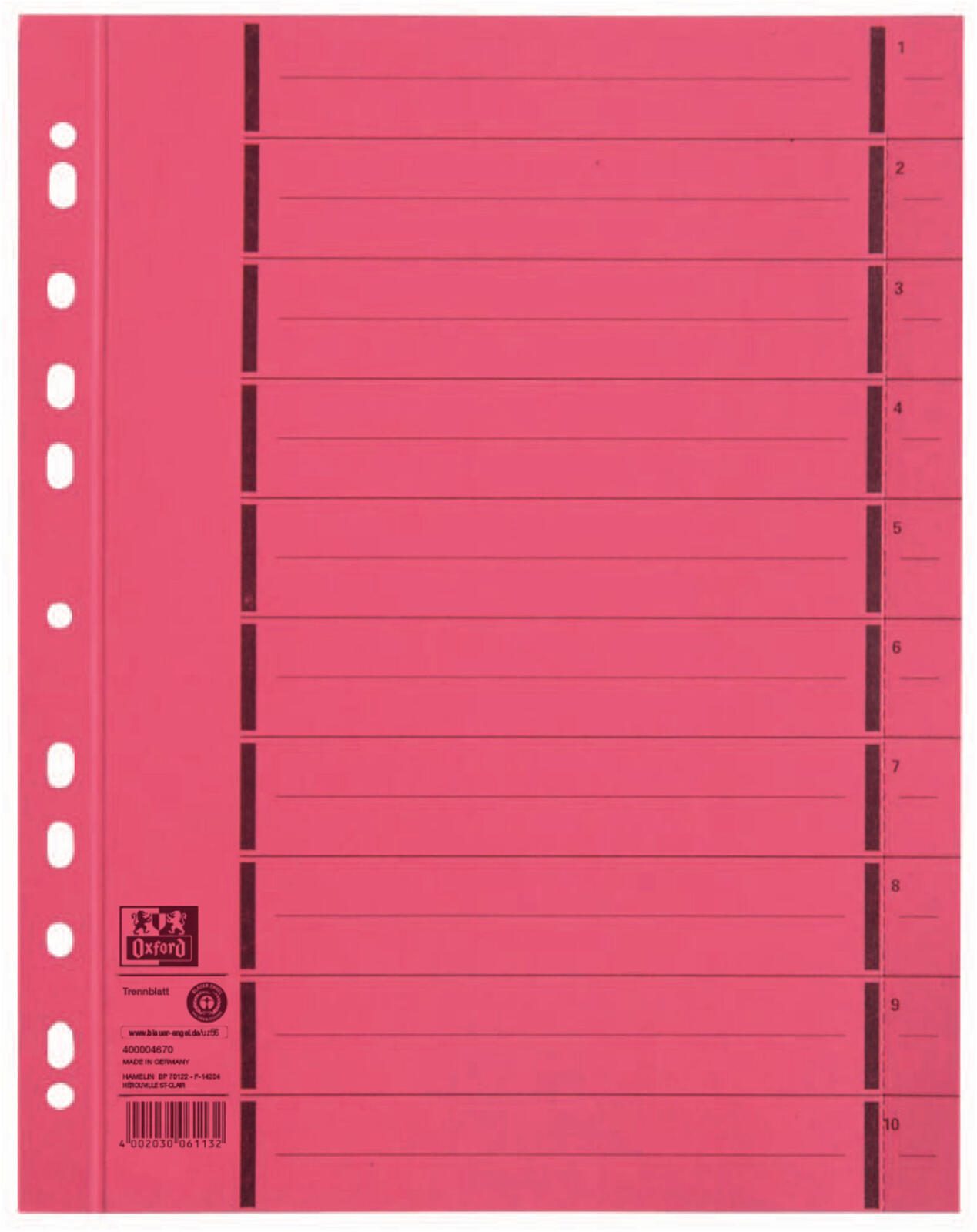 OXFORD Trennblätter DIN A4 250 g/m² rot