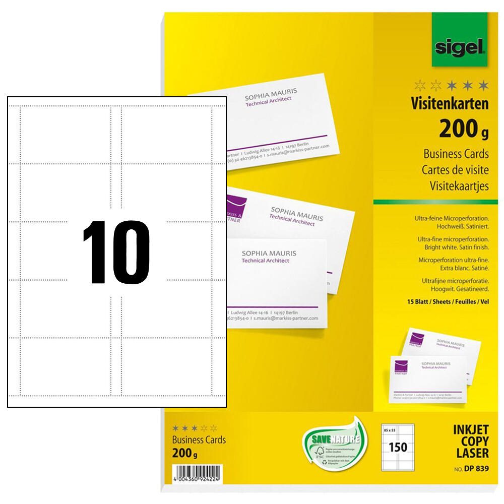 SIGEL Visitenkarten 200 g/m² satiniert hochweiß