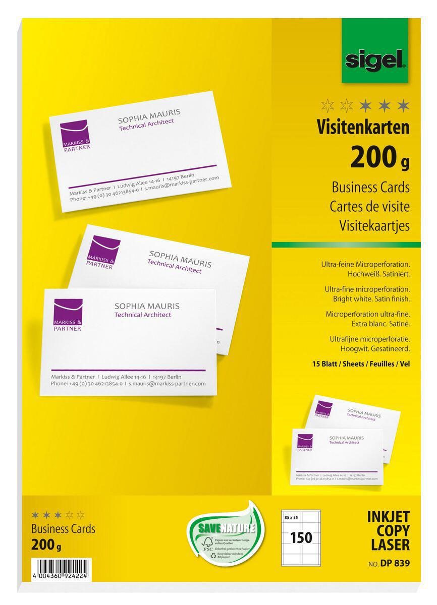 SIGEL Visitenkarten 200 g/m² satiniert hochweiß