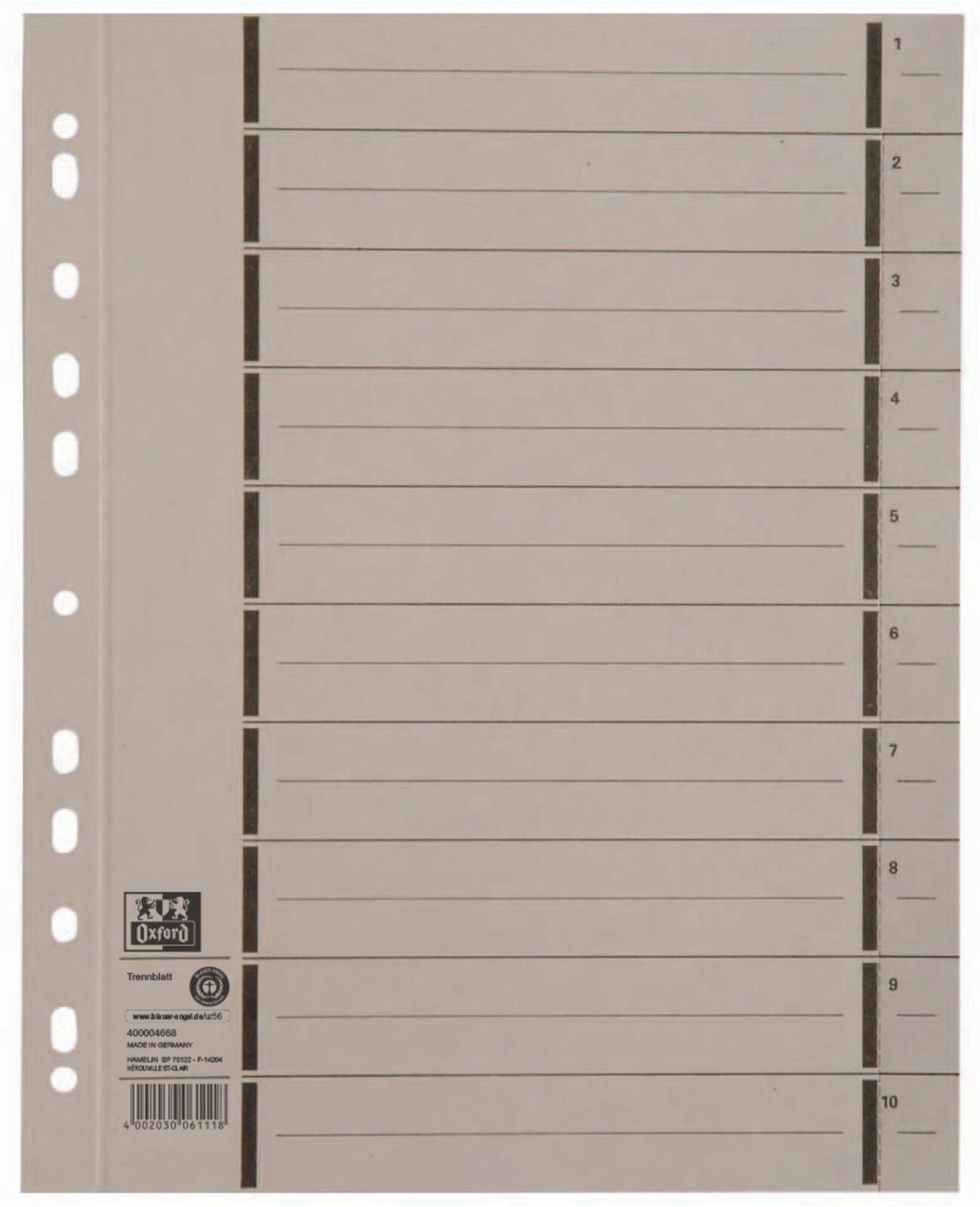 OXFORD Trennblätter DIN A4 250 g/m² grau