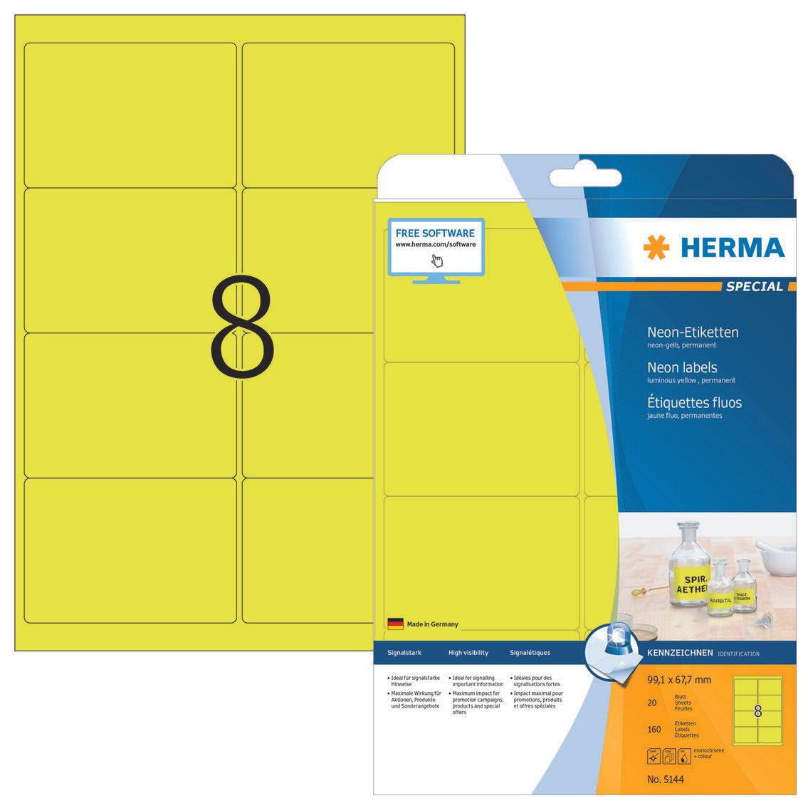 HERMA Etiketten 5144 gelb 99,1 x 67,7 mm