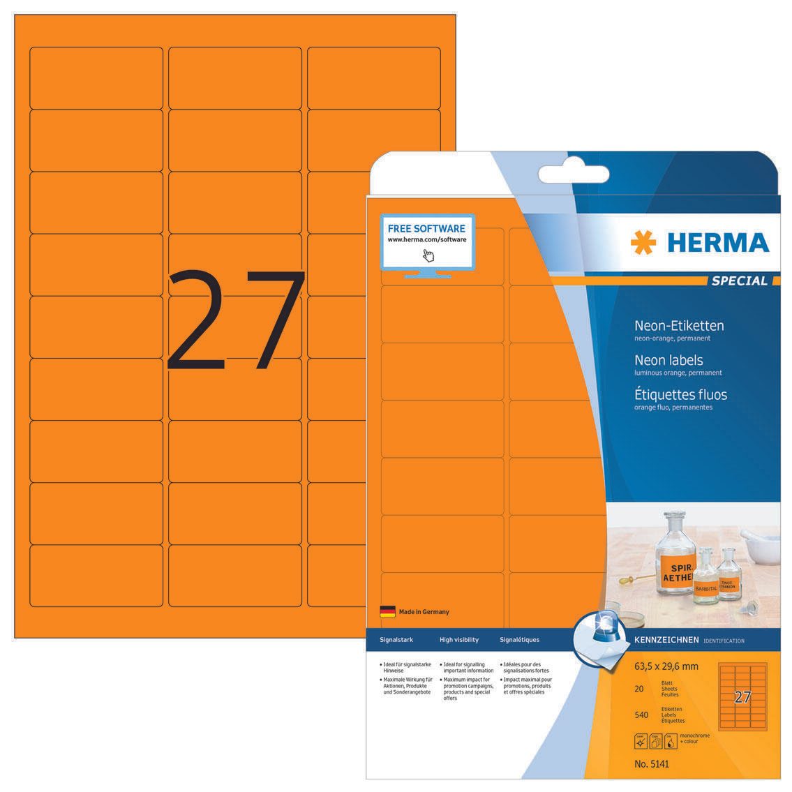 HERMA Etiketten 5141 orange 63,5 x 29,6 mm