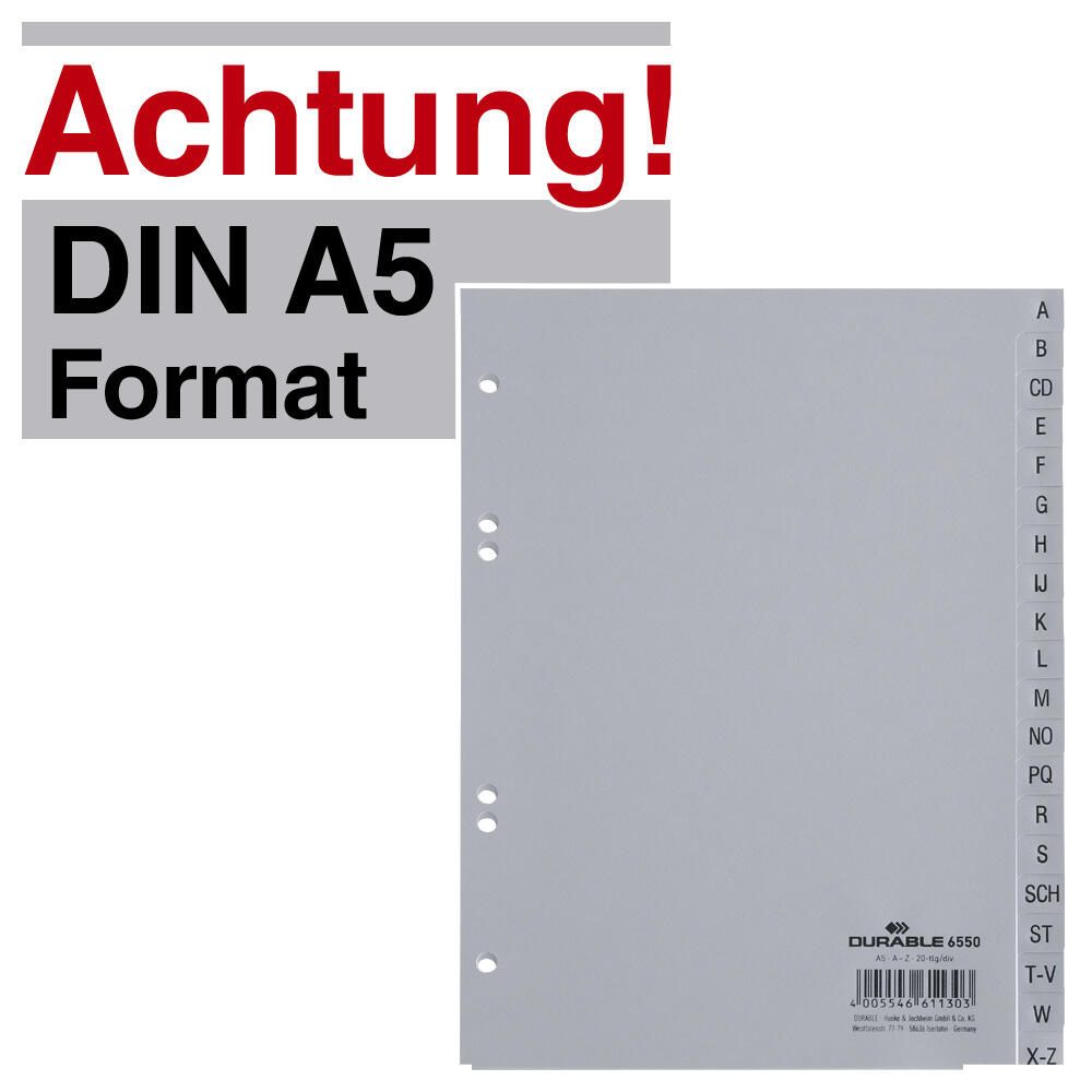 DURABLE Ordnerregister Halbformat A-Z DIN A5 hoch