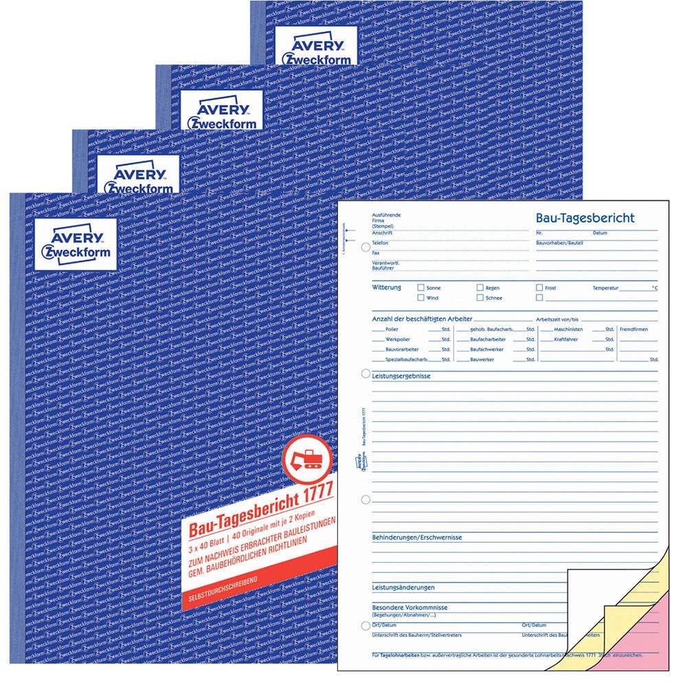 AVERY Zweckform Bautagebuch Formularbücher 1777 + GRATIS 1 St.