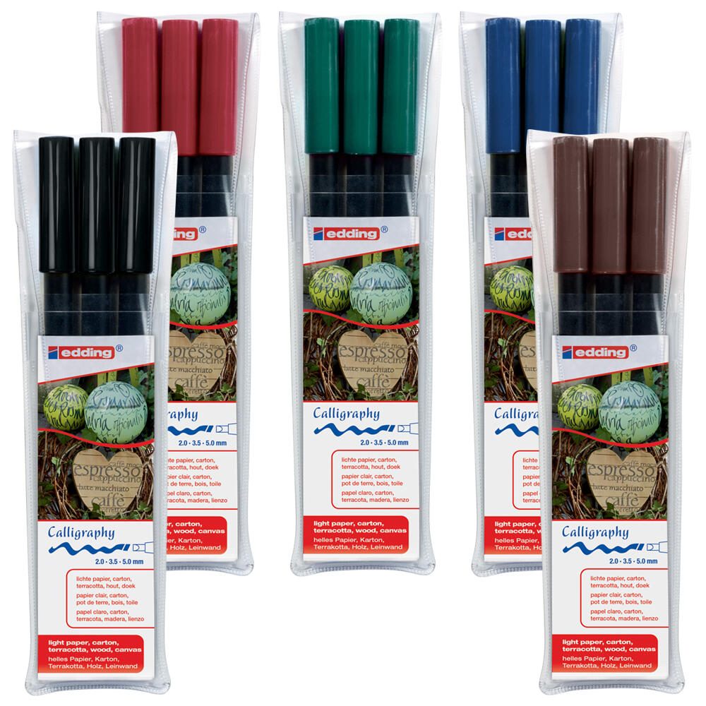 edding Filzstifte Schwarz 2.0 + 3.5 + 5.0 mm