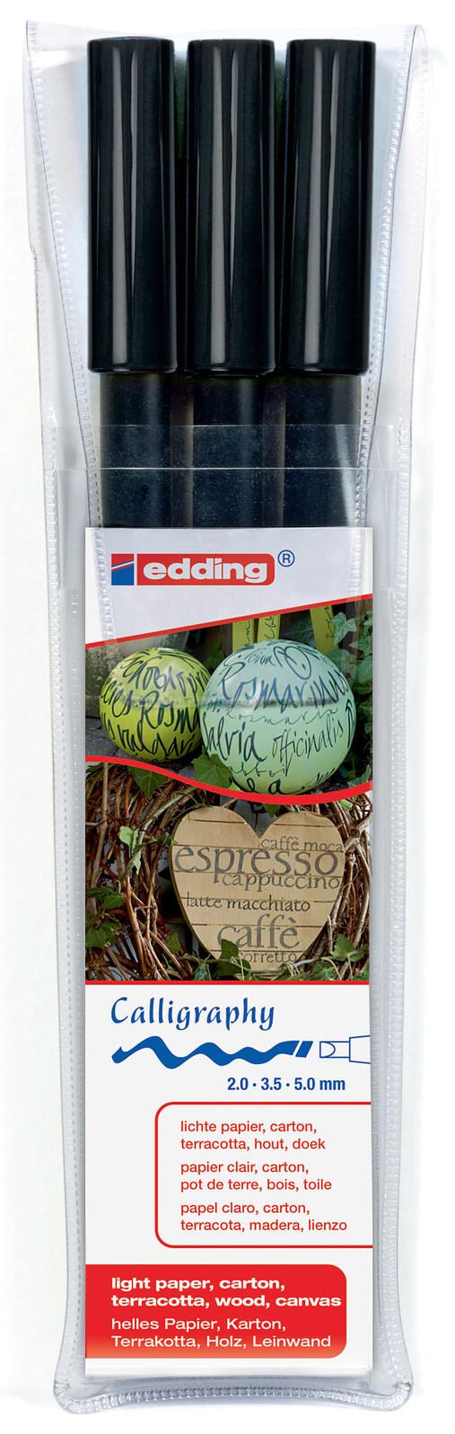 edding Filzstifte Schwarz 2.0 + 3.5 + 5.0 mm