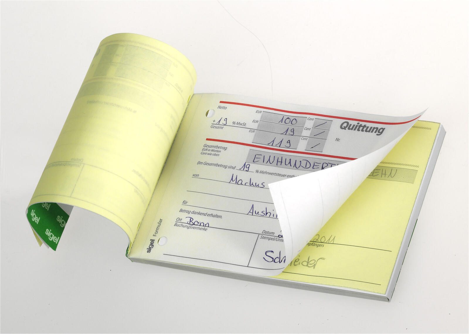 SIGEL Quittungen, MwSt. separat ausgewiesen Formularbücher T1178 + GRATIS 1 St.