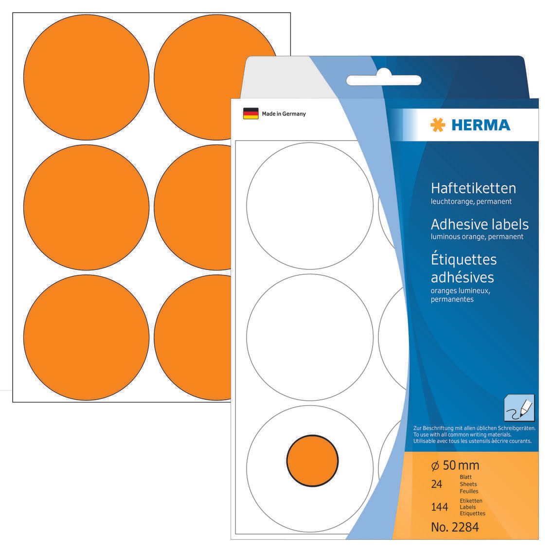 HERMA Klebepunkte Ø 50,0 mm leuchtorange