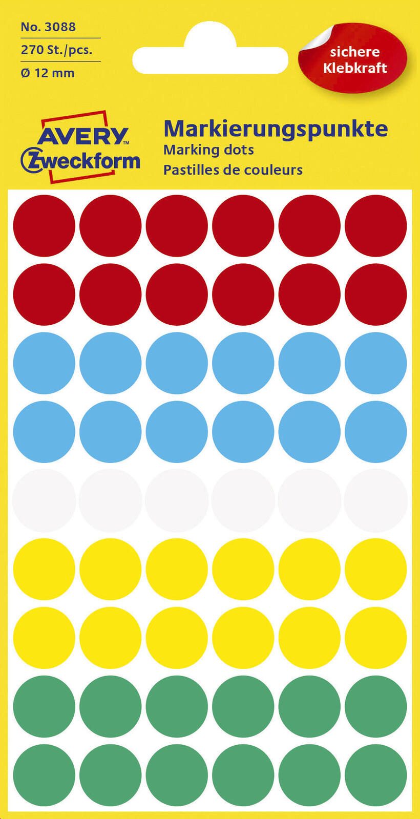 AVERY Zweckform Klebepunkte Ø 12,0 mm rot, weiß, grün, blau, gelb