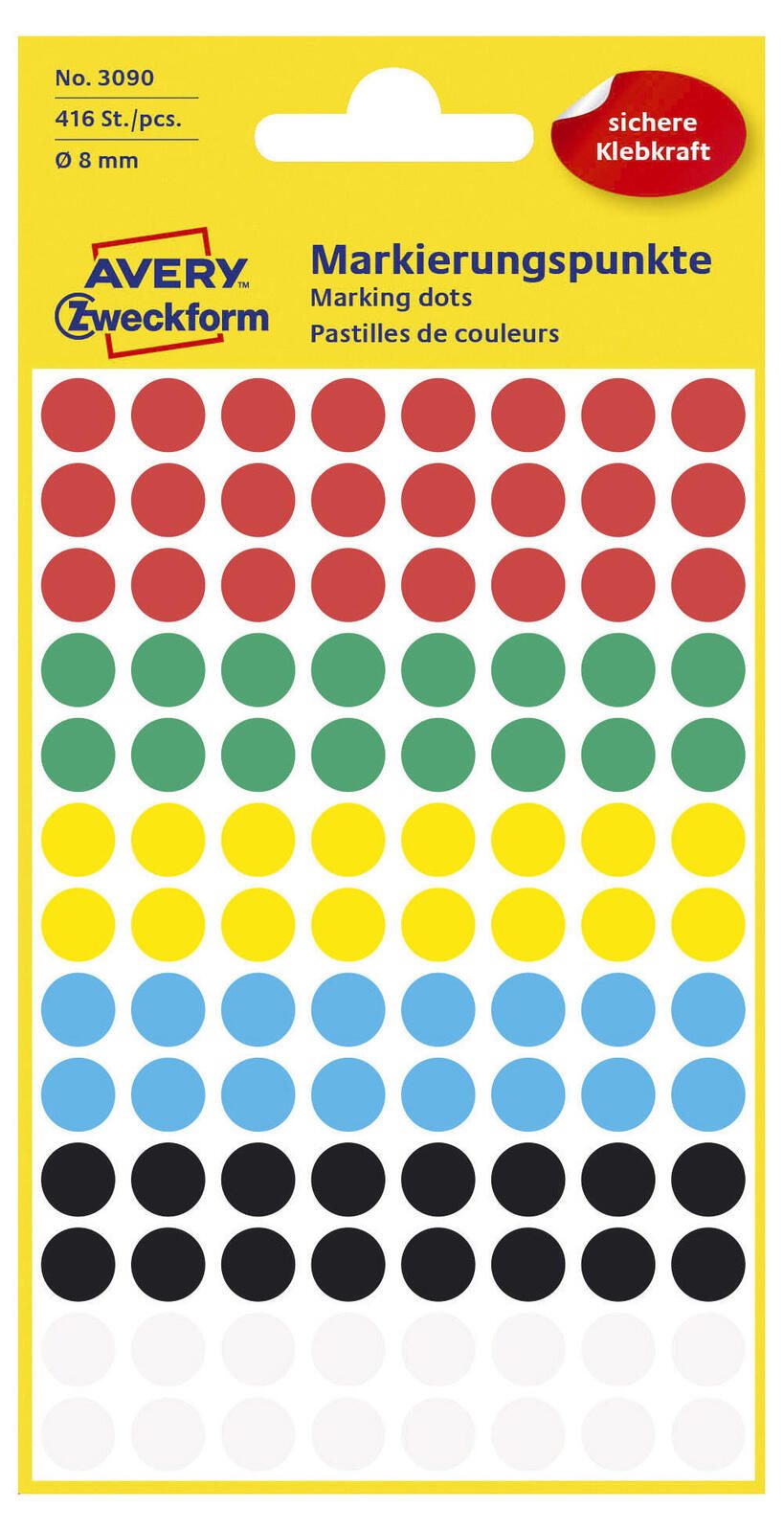 AVERY Zweckform Klebepunkte Ø 8,0 mm rot, weiß, grün, blau, gelb, schwarz