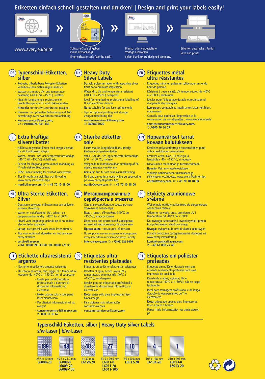AVERY Zweckform Typenschildetiketten 210,0 x 297,0 mm