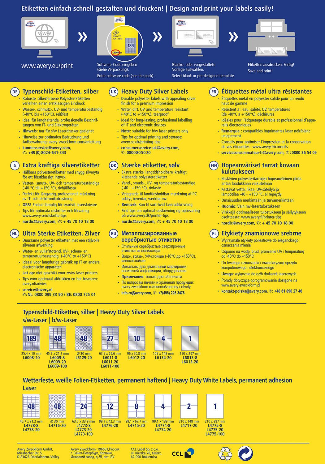 AVERY Zweckform Typenschildetiketten 63,5 x 29,6 mm