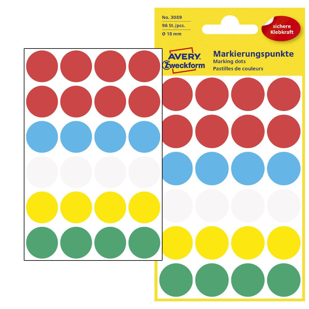 AVERY Zweckform Klebepunkte Ø 18,0 mm rot, weiß, grün, blau, gelb