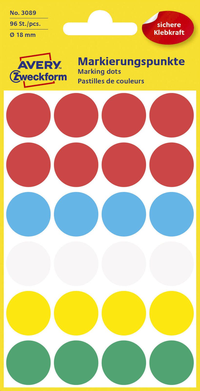 AVERY Zweckform Klebepunkte Ø 18,0 mm rot, weiß, grün, blau, gelb