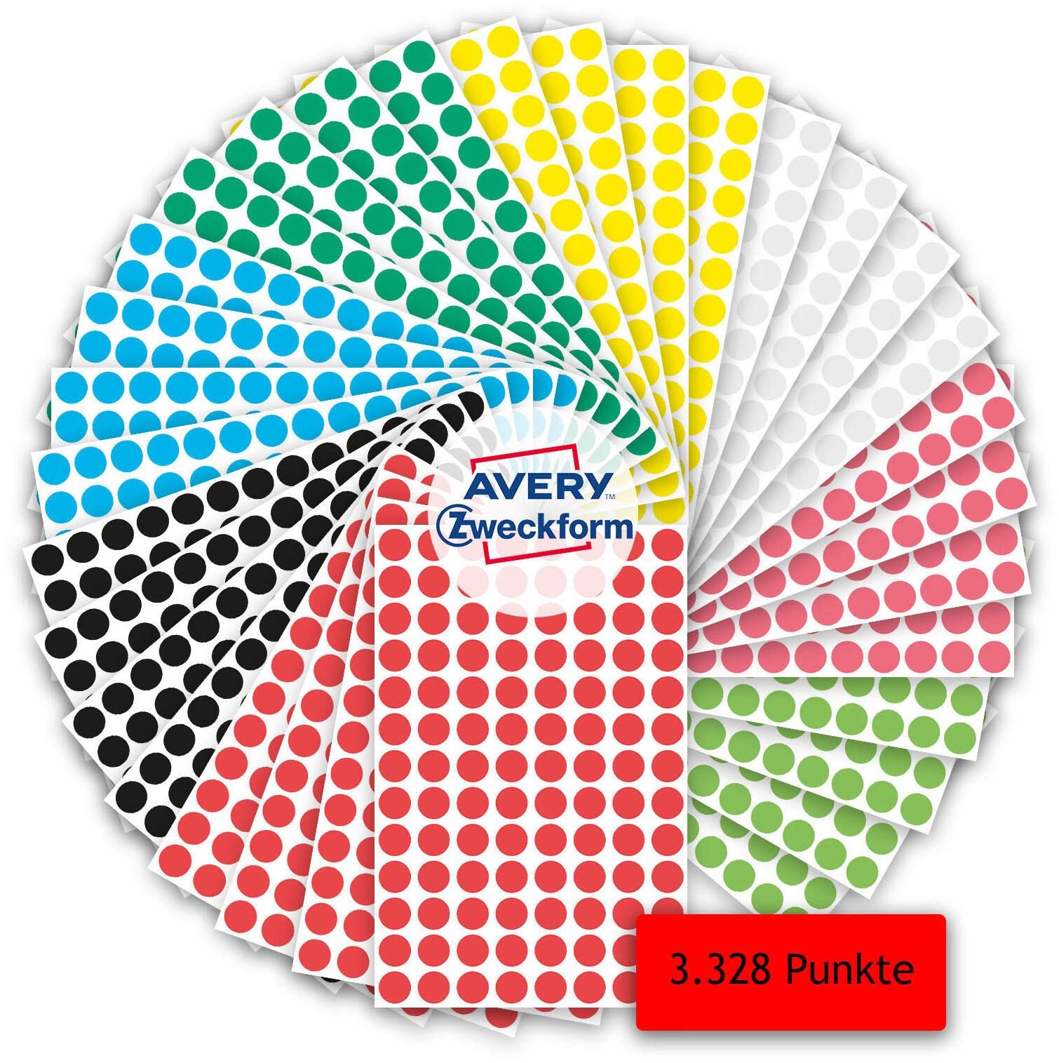 AVERY Zweckform Klebepunkte Ø 8,0 mm schwarz, rot, blau, grün, gelb, weiß, leuchtrot, leuchtgrün