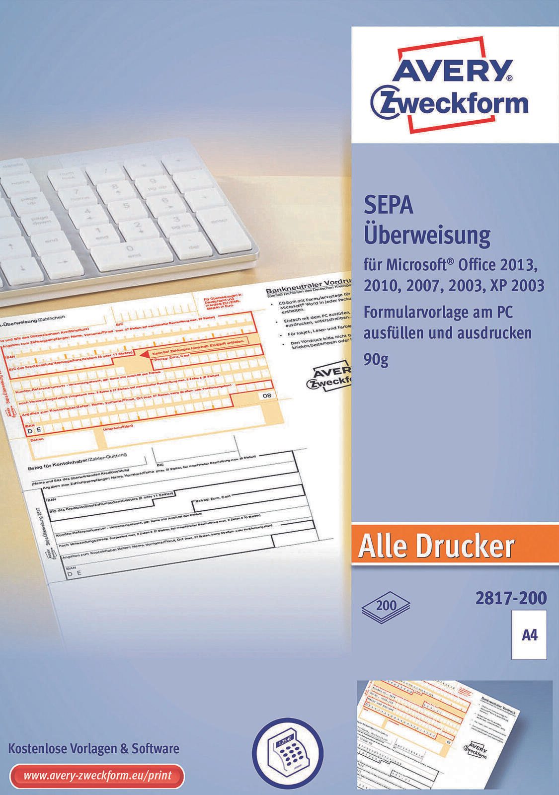AVERY Zweckform Bankformulare SEPA-Überweisung/Zahlschein DIN A4 200 Seiten