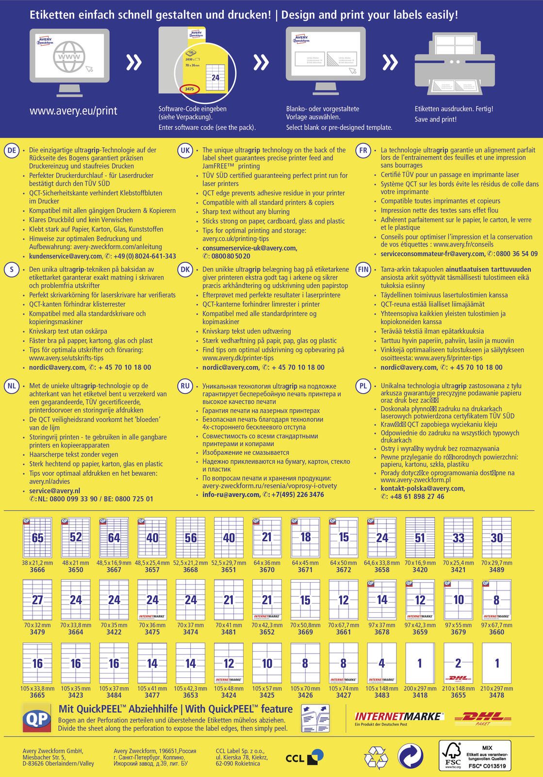 AVERY Zweckform Etiketten 3671 weiß 64,0 x 45,0 mm