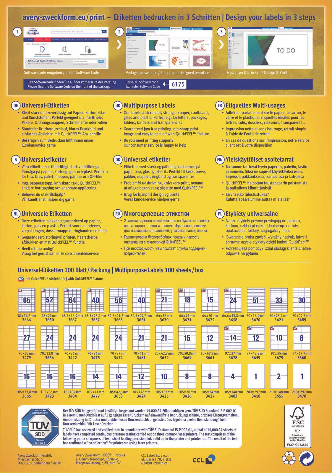 AVERY Zweckform Etiketten 3679 weiß 97,0 x 55,0 mm