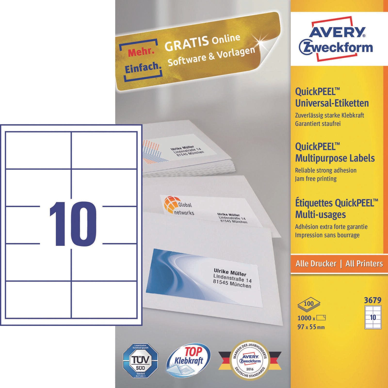 AVERY Zweckform Etiketten 3679 weiß 97,0 x 55,0 mm