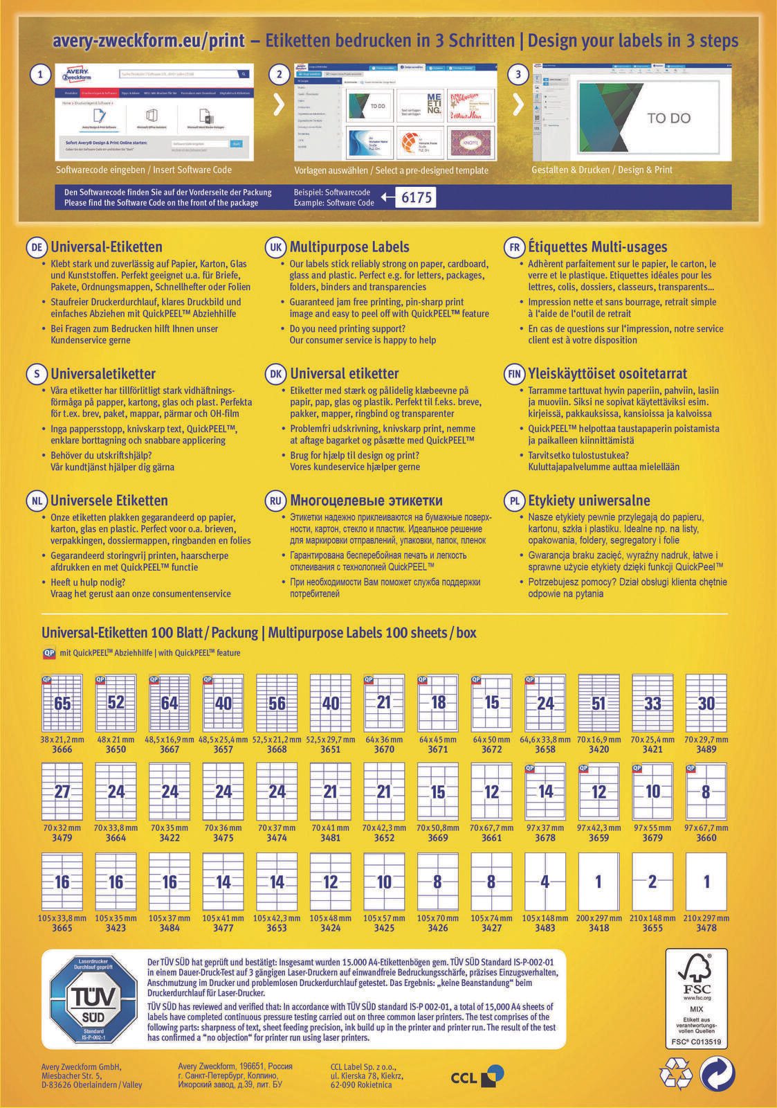 AVERY Zweckform Etiketten 3679 weiß 97,0 x 55,0 mm