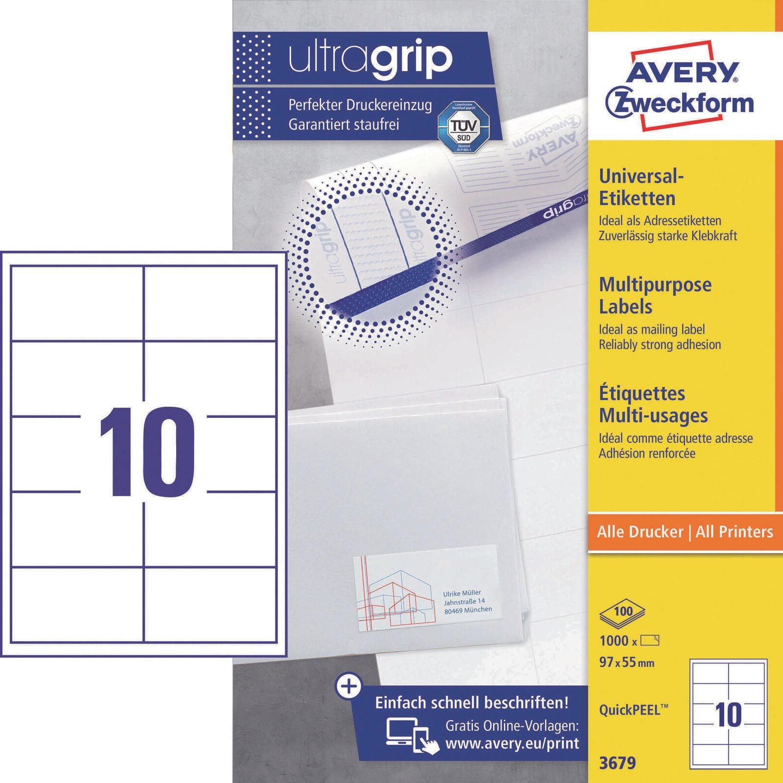 AVERY Zweckform Etiketten 3679 weiß 97,0 x 55,0 mm