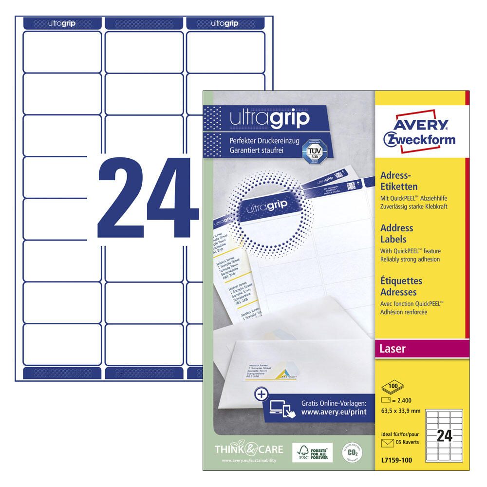 AVERY Zweckform Etiketten L7159-100 weiß 63,5 x 33,9 mm