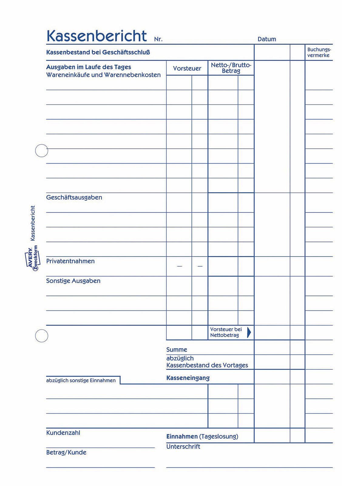 AVERY Zweckform Kassenbericht Formularbuch + GRATIS 1 St.