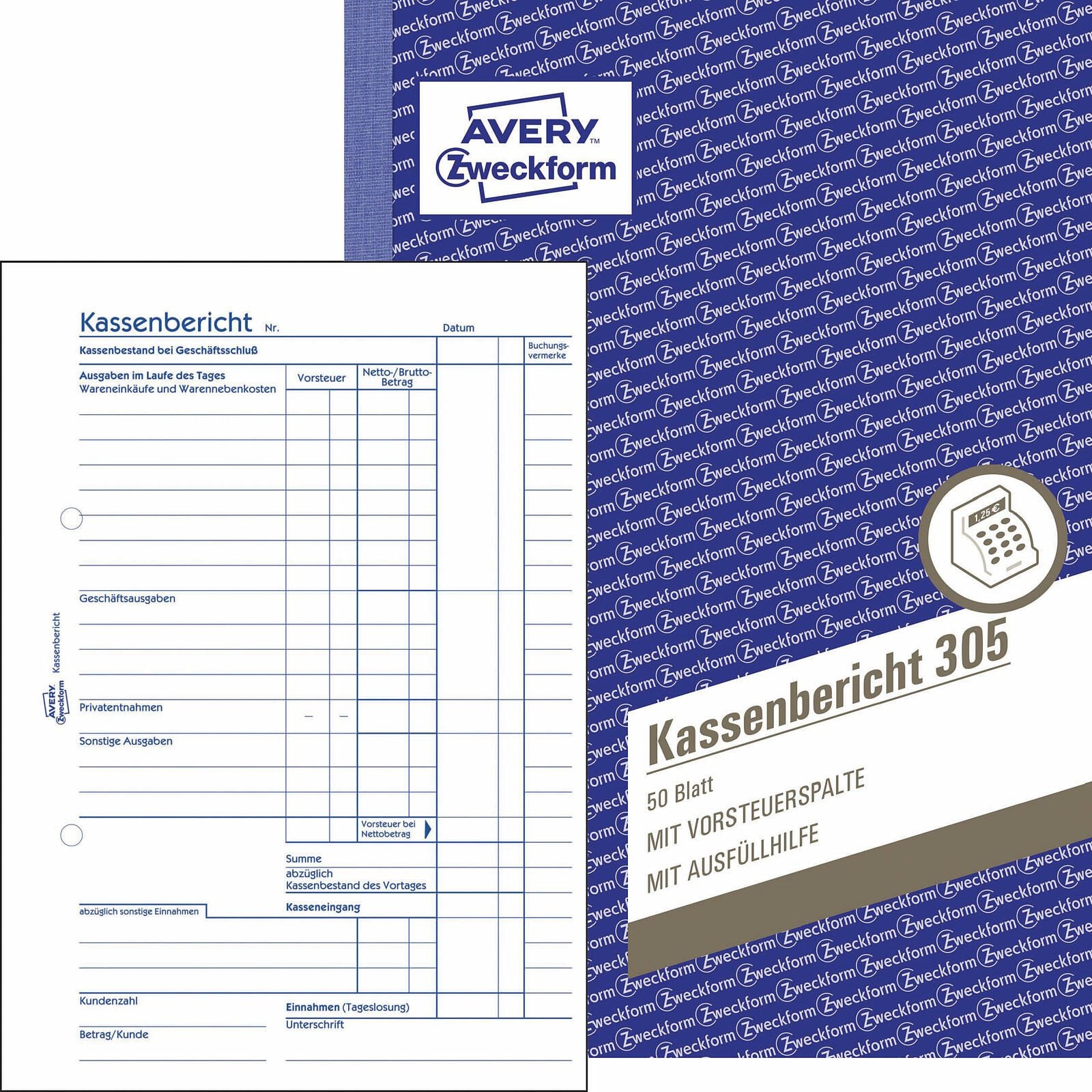 AVERY Zweckform Kassenbericht Formularbuch + GRATIS 1 St.
