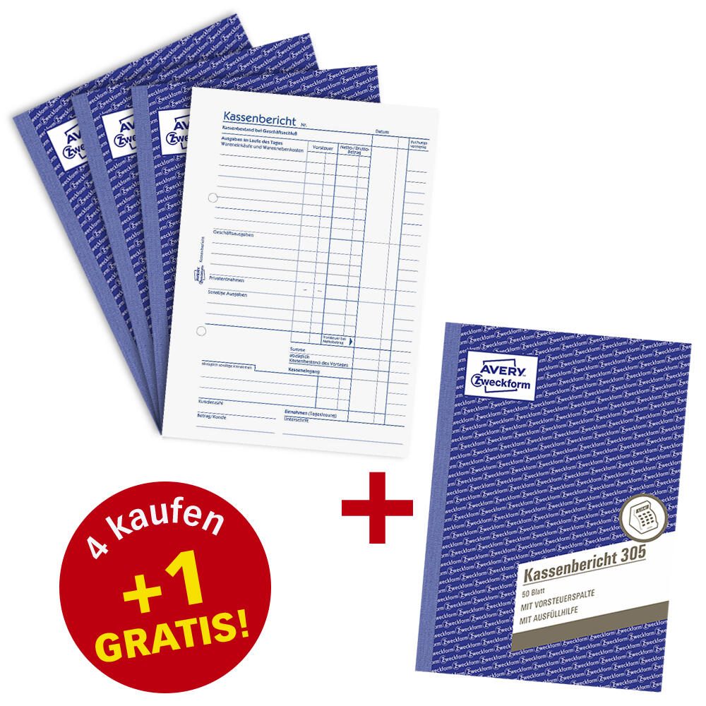 AVERY Zweckform Kassenbericht Formularbuch + GRATIS 1 St.