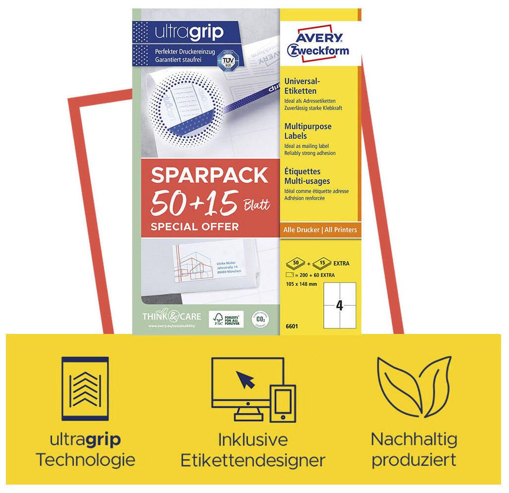 AVERY Zweckform Etiketten 6601 weiß 105,0 x 148,0 mm