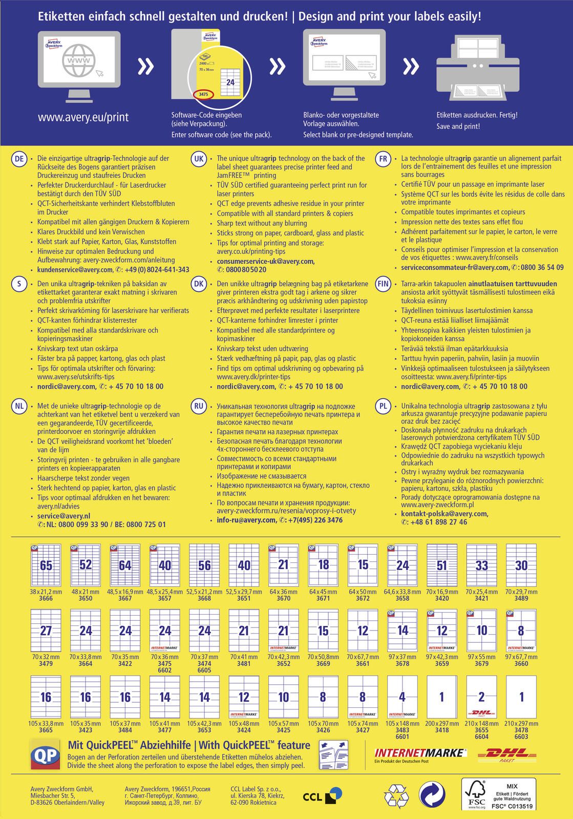 AVERY Zweckform Etiketten 6601 weiß 105,0 x 148,0 mm