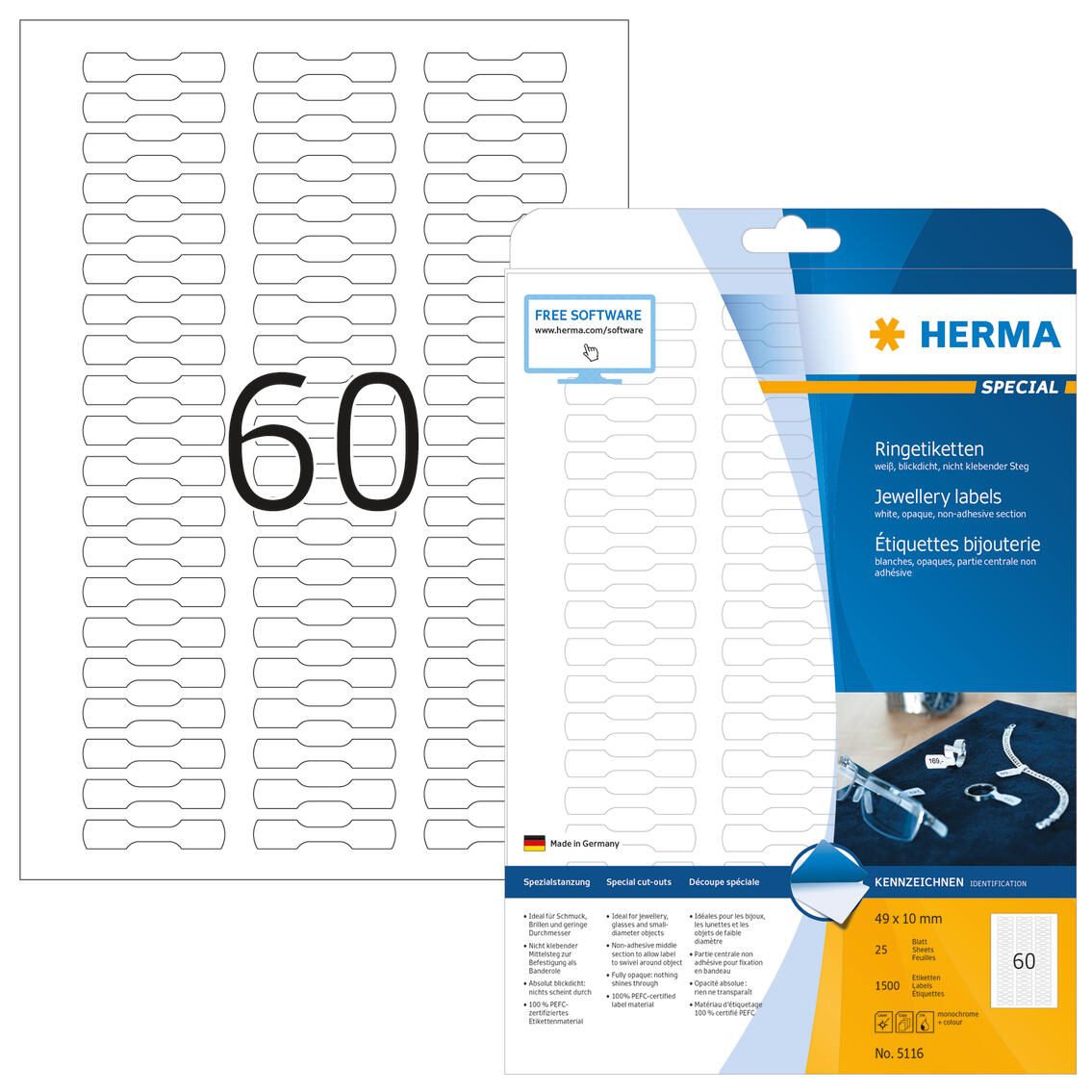 HERMA Schmucketiketten 5116 weiß 49,0 x 10,0 mm