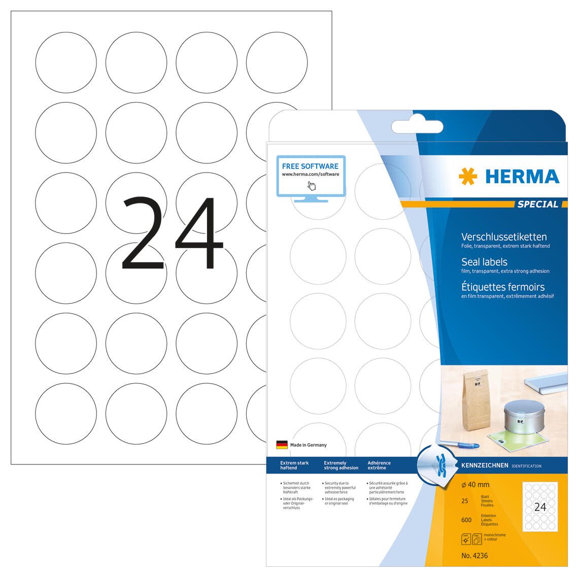 HERMA Folien-Verschlussetiketten 40,0 x 40,0 mm