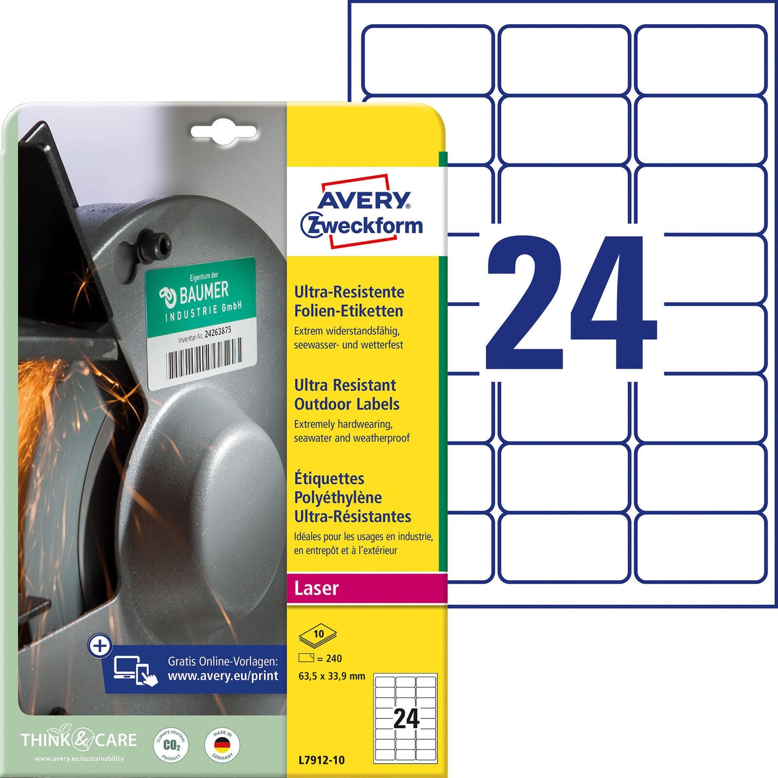 AVERY Zweckform resistente Folienetiketten 63,5 x 33,9 mm