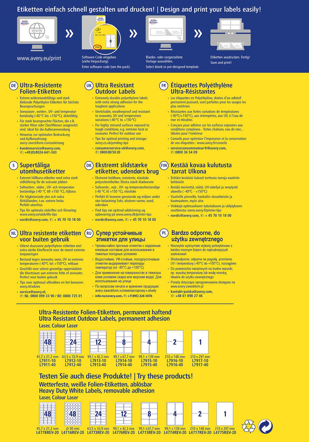 AVERY Zweckform resistente Folienetiketten 63,5 x 33,9 mm
