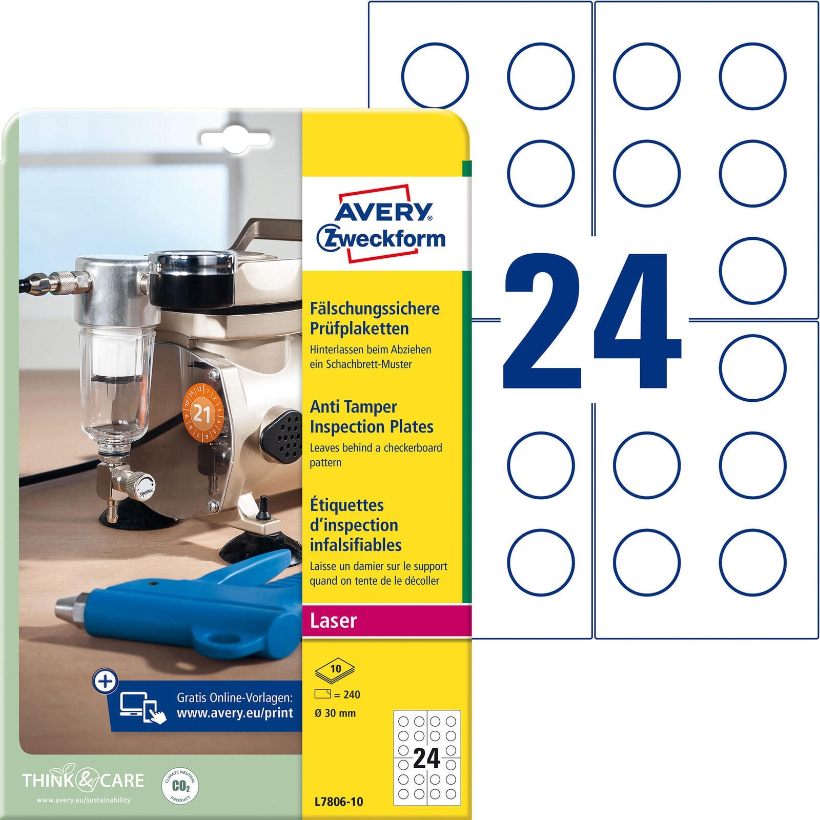 AVERY Zweckform Prüfplaketten 30,0 x 30,0 mm