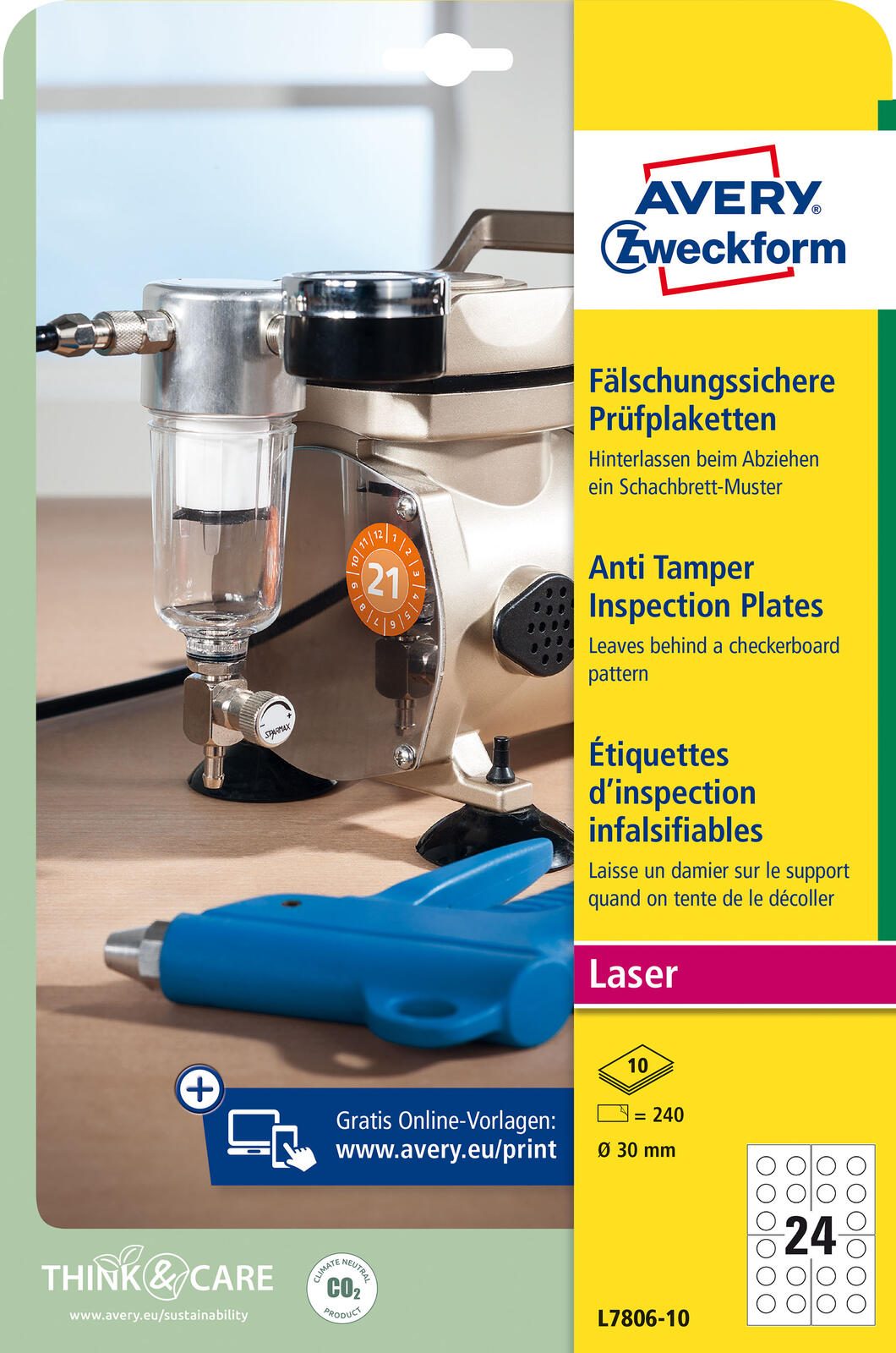 AVERY Zweckform Prüfplaketten 30,0 x 30,0 mm