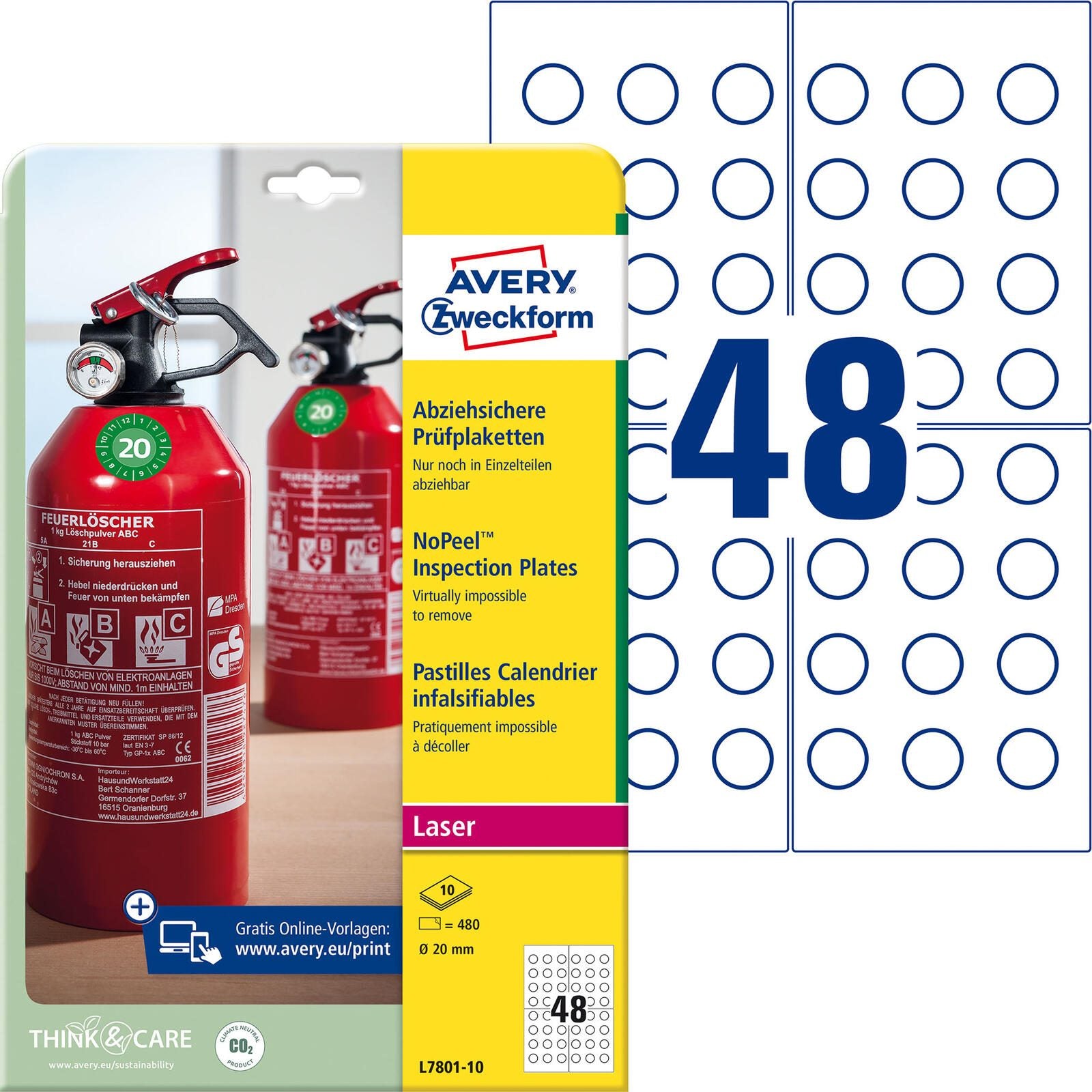 AVERY Zweckform Prüfplaketten 20,0 x 20,0 mm