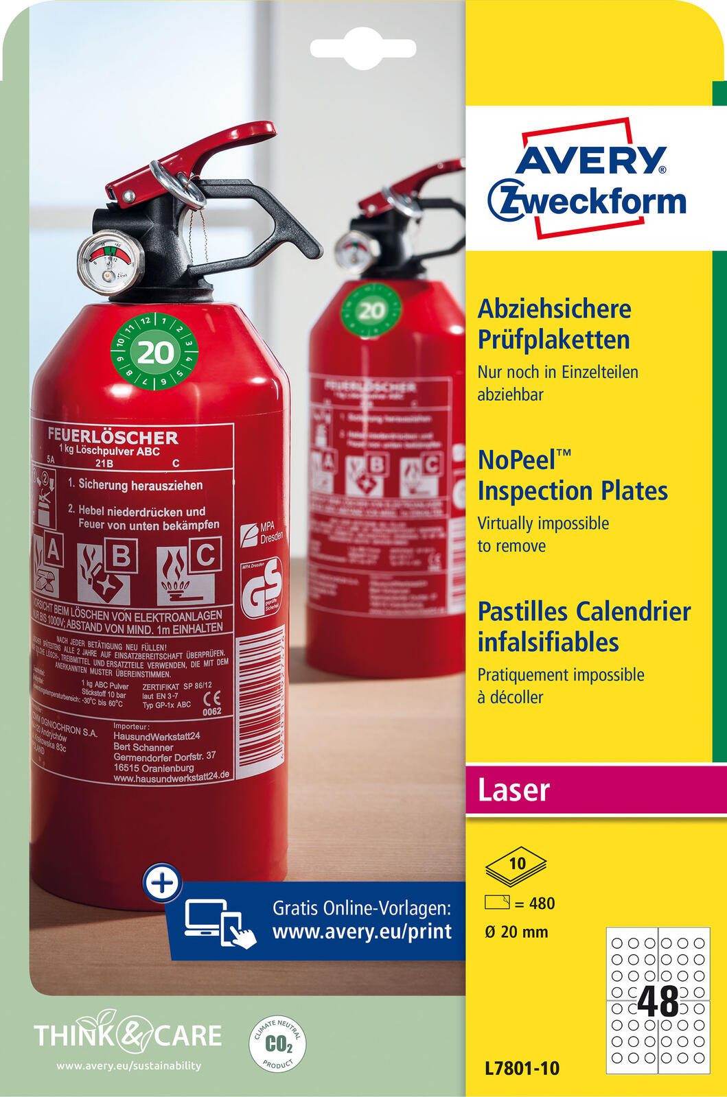 AVERY Zweckform Prüfplaketten 20,0 x 20,0 mm