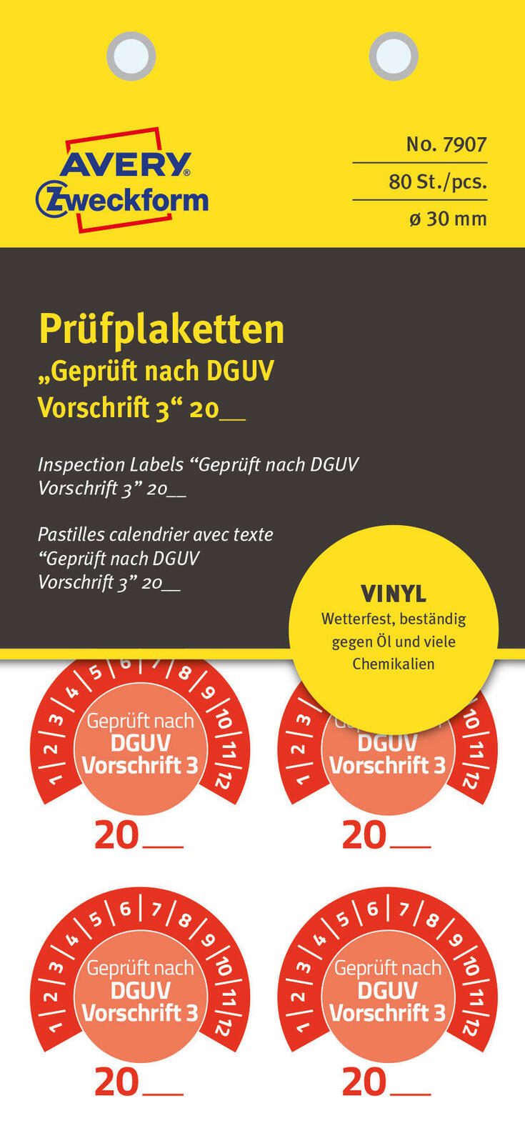 AVERY Zweckform Prüfplaketten 30,0 x 30,0 mm