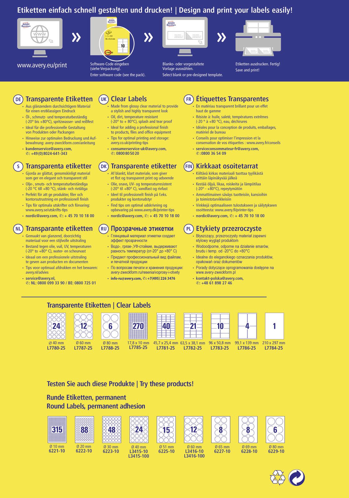 AVERY Zweckform Folienetiketten 210,0 x 297,0 mm